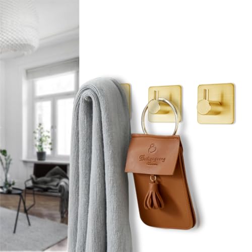 Fotosnow Gold Adhesive Hooks - 15LB Heavy Duty Wall Hooks, 4 Pack