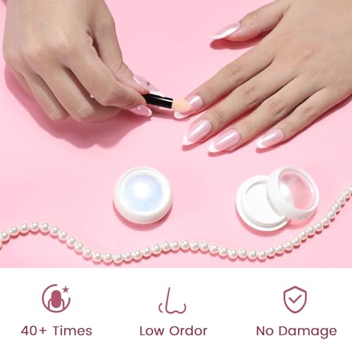 GAZEPLUS Pearl Chrome Nail Powder Set - 2 Colors Mermaid Pearlescent Glitter Dust Kit