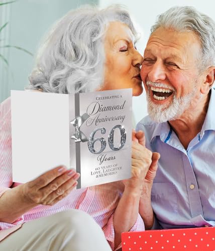 Elegant 60th Anniversary Card - Diamond Wedding Gift with Silver Bow