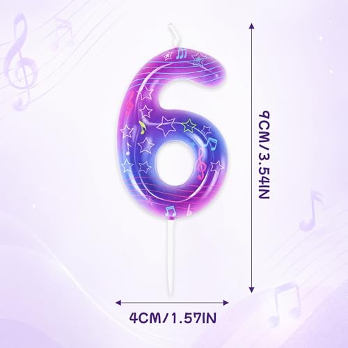 Purple Music Note 6th Birthday Candle - Kpop Cake Topper Decoration