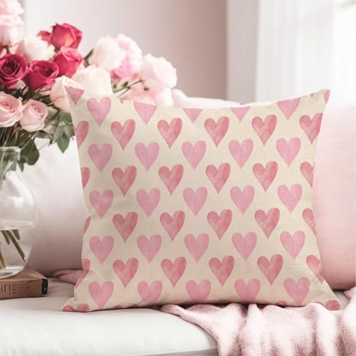 Pink Valentine's Day Throw Pillow Covers 18x18 Inch - Set of 2 Heart Decor