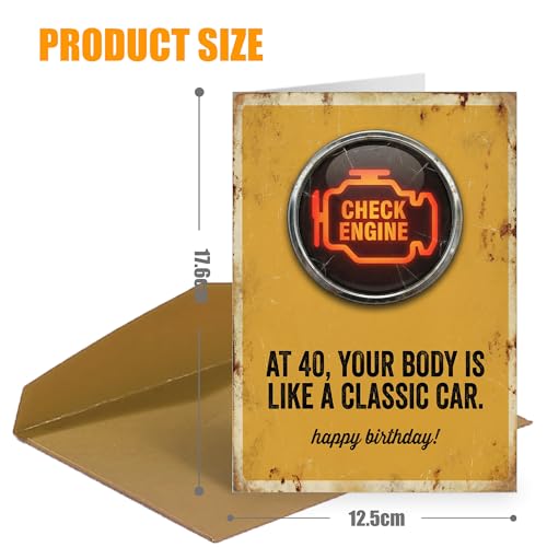 Funny 40th Birthday Card for Him - Check Engine Joke Design