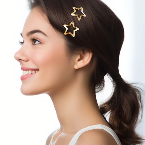 Pndeyo 20pcs Gold Star Hair Clips, Non-Slip Metal Y2K Snap Barrettes