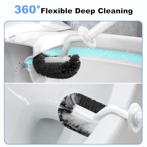 HAMITOR Toilet Bowl Brush Holder Set - Curved Design, White
