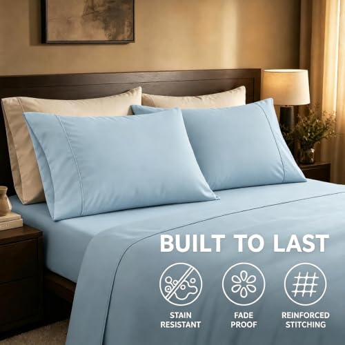 Cathay Home Standard Pillowcases, 20x30 Microfiber Set of 2 - Blue Fog