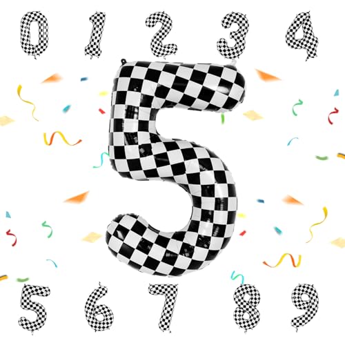 40-Inch Checkered Number 5 Balloon Race Car Party Decoration