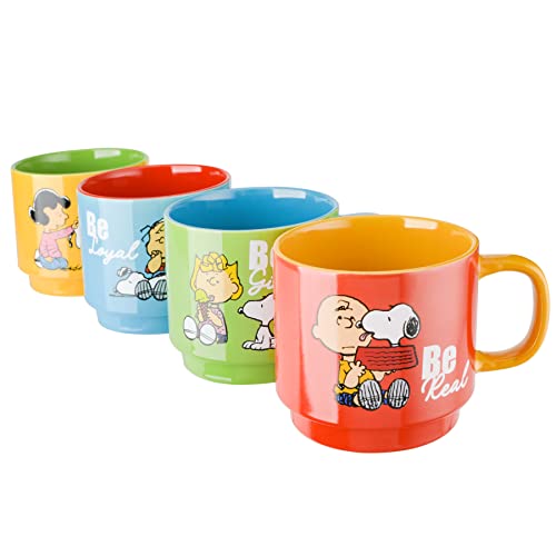 Peanuts Snoopy 15oz Stackable Mug Set with Metal Rack - Assorted Colors