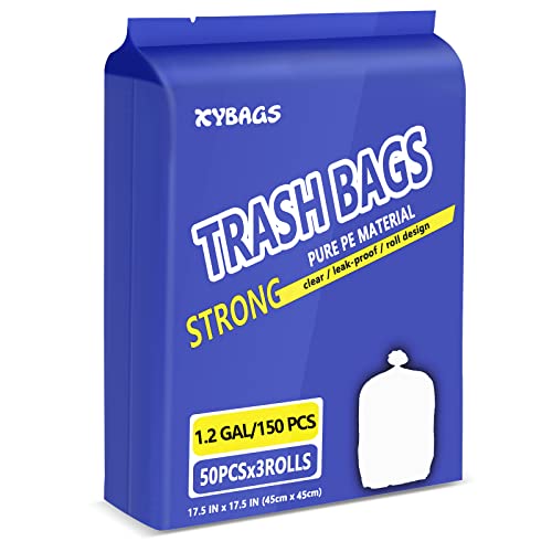 XYBAGS 1.2 Gallon Clear Trash Bags - 150 Count Small Garbage Liners for Office & Bathroom