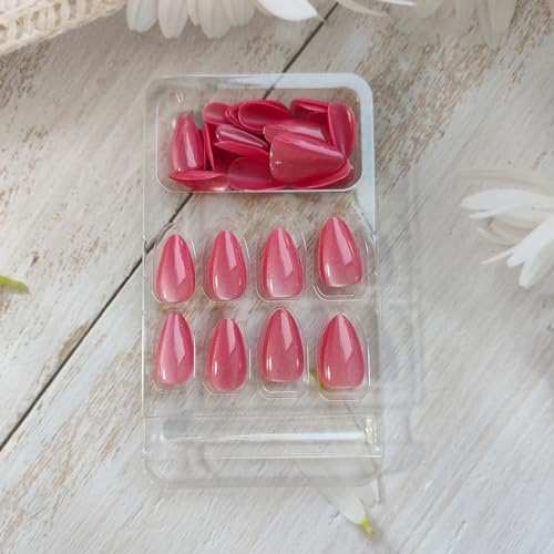 Gradient Pink Press on Nails Almond False Nail Kit Reusable Glossy