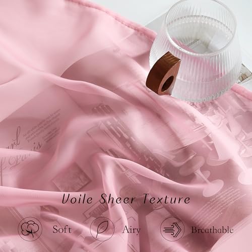 NICETOWN Pink Sheer Curtains 54" x 96" - Grommet Window Treatments (2 Panels)