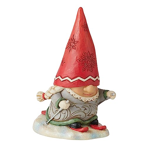 Enesco Jim Shore Heartwood Creek Gnome with Braids Skiing Figurine, 4.33 Inch, Multicolor