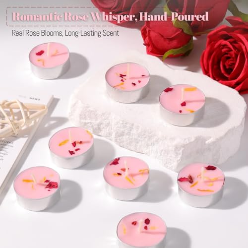 HAVITI Rose Scented Tealight Candles - 15 Pack, 4-Hour Smokeless Palm Wax