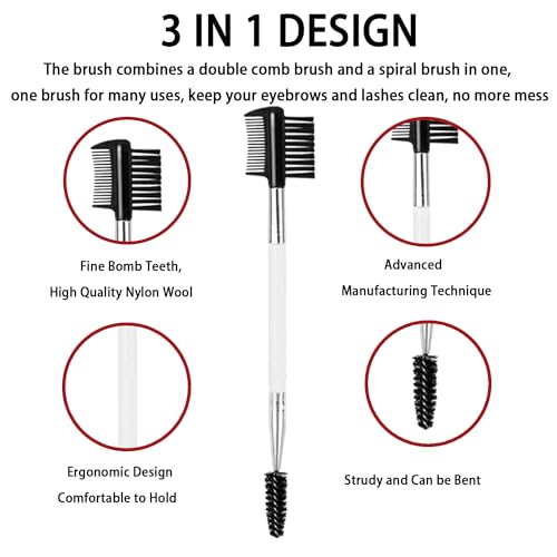 3-in-1 Eyebrow and Eyelash Grooming Brush Tool 2PCS White