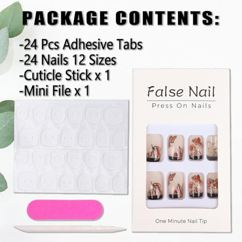 French Tip Press on Nails Medium Square Thanksgiving Maple Leaf Fake Nails