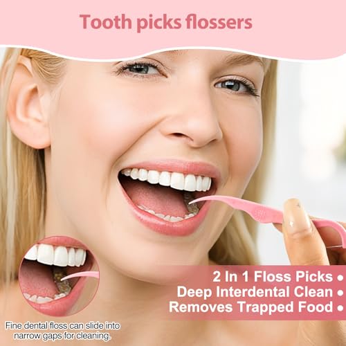 ACHSML 200 Count Dental Floss Picks with Travel Cases, Light Pink