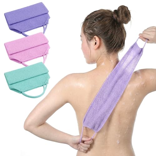 3-Pack Exfoliating Back Scrubber for Shower & Bath Towel