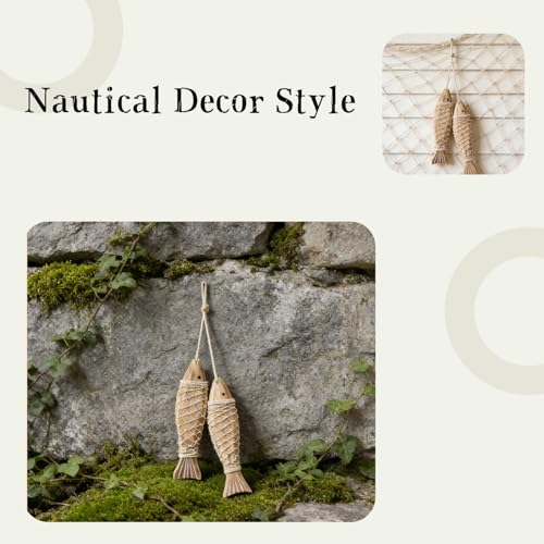 Wooden Fish Decor with Fishing Net - Nautical Wall Art Accent