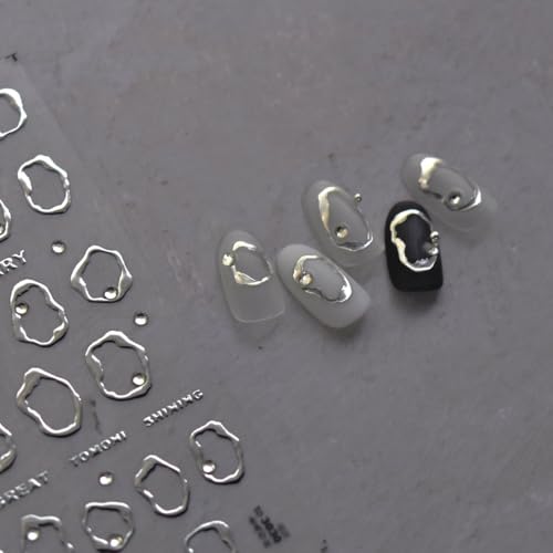 Gold & Silver 5D Embossed Nail Art Stickers - Geometric Designs