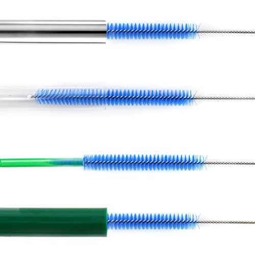 KITOSUN 10-Piece Stainless Steel Straw Cleaner Brush Set - Blue Nylon Bristles