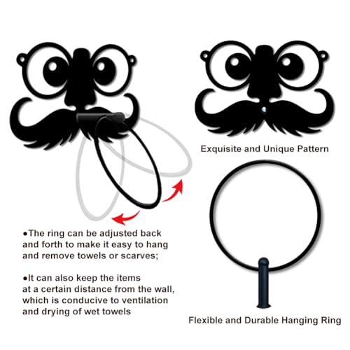 Eye Beard Towel Ring Wall Organizer Vintage Metal Towel Holder - Black