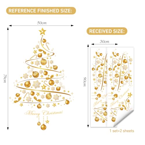 Golden Christmas Tree Window Cling Sticker for Glass - Reusable Holiday Decor
