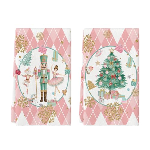 Pink Nutcracker Christmas Kitchen Towels Set of 2 18x26 Inches - Festive Decor
