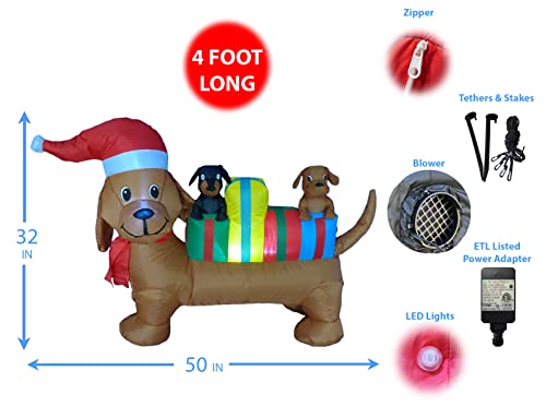 Lighted Christmas Inflatable Dogs with Gift Boxes - 4 Ft Holiday Yard Decor