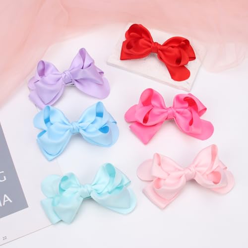 Zolyco 5.5 Inch Large Hair Bow Clips with Thick Ribbon - Red Set of 2