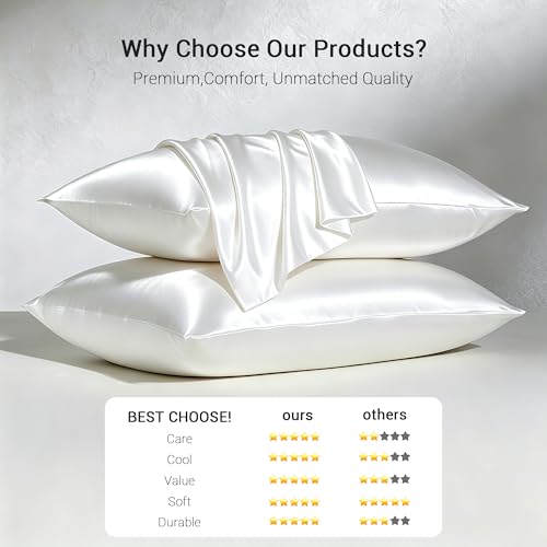 SheRest Cooling Satin Pillowcase King Size - Buttery Soft, Anti-Frizz, Hidden Zipper, White, 20"x36"
