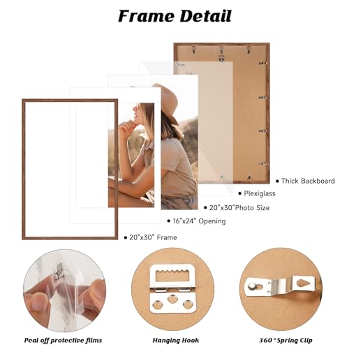Light Walnut 20x30 Wall Photo Frame for 16x24 Prints - Rustic Woodgrain