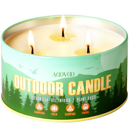 AOOVOO Citronella Candle - 12oz 3-Wick Outdoor Soy Wax Candle