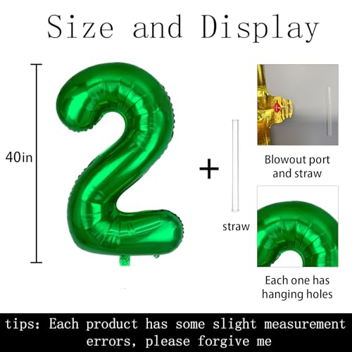 Keyali 40 Inch Number 2 Foil Helium Balloon Green Birthday Party Decoration