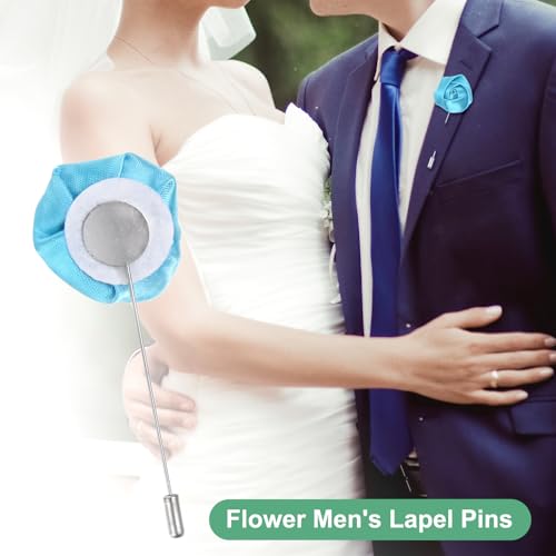 Blue Rose Lapel Pin Flower Boutonnieres for Men Suits Wedding Party