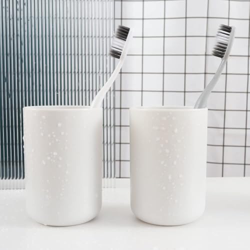 Bathroom Tumblers 2-Pack, White & White - Unbreakable 10oz Cups