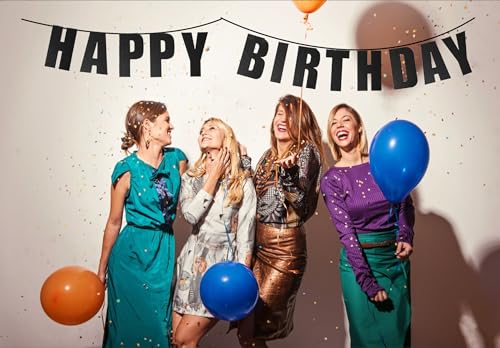 Black Happy Birthday Banner for Party Decorations - Reusable