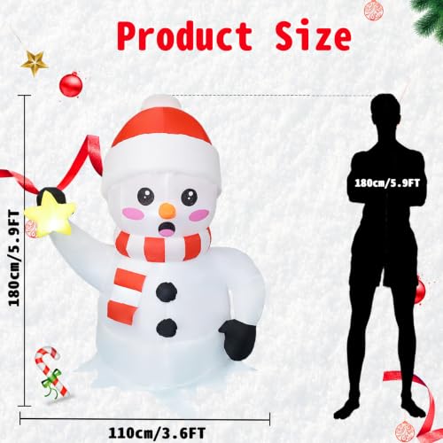 Roof Snowman Inflatable Christmas Decor 6 FT Outdoor Blow Up Snowman with Glowing Star