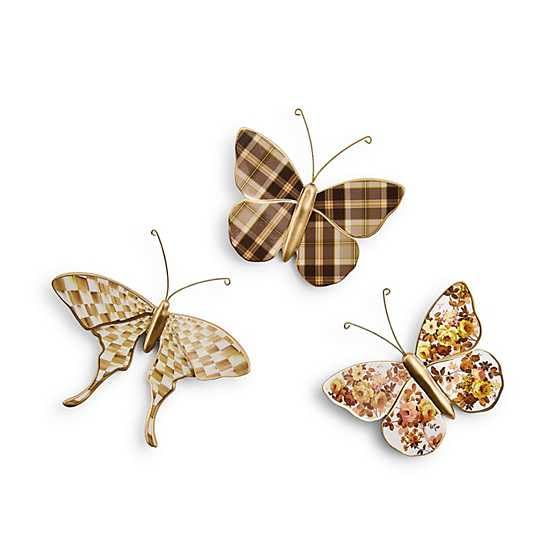 MacKenzie-Childs Butterfly Wall Decor Set - Mocha Brown & White