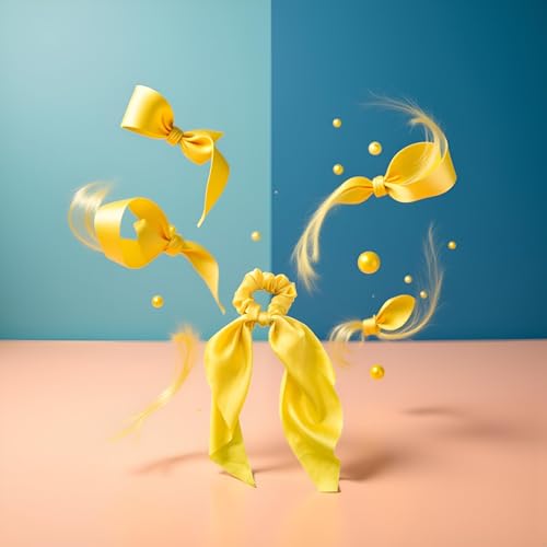 Yellow Satin Bow Scrunchies 2-Pack Ribbon Hair Ties