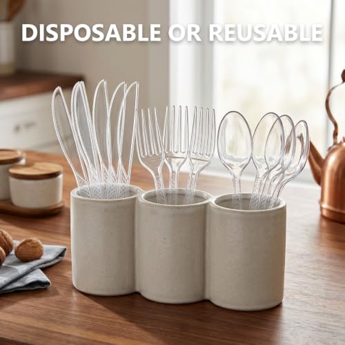 Cwczhi 100 Count Heavy Duty Clear Plastic Forks & Spoons - BPA-Free, Heat Resistant Disposable Cutlery for Parties