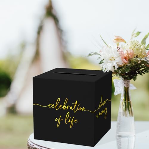 QISOLIY Black & Gold Celebration of Life Memory Card Box for Memorials