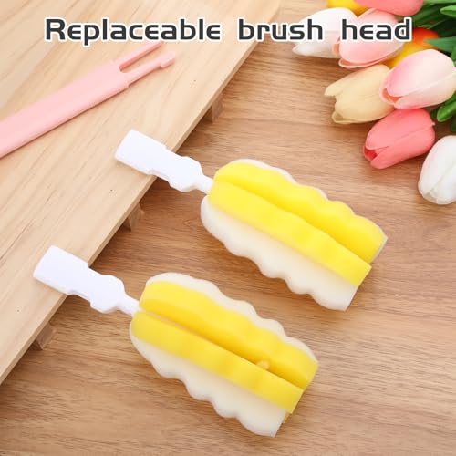 Bottle Brush Sponge Cleaner Set - 4 Handles with 2 Replacement Heads