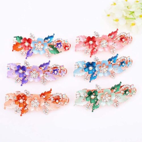 Green Rhinestone Butterfly Flower Hair Barrette Large Crystal Clip