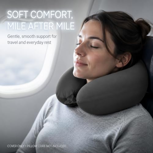 Grey Ice Silk Neck Pillow Cover - Cooling U-Shaped Travel Accessory