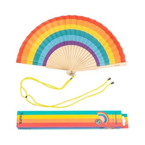 Rainbow Folding Fan - Eco-Friendly Wooden Handheld Fan for Women