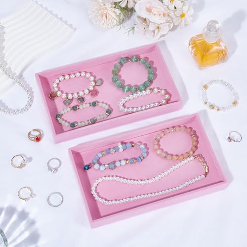 2Pcs Pink Velvet Jewelry Drawer Organizer Trays, Stackable Blank Inserts