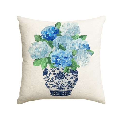 Chinoiserie Floral Throw Pillow Cover 18x18 - Blue & White