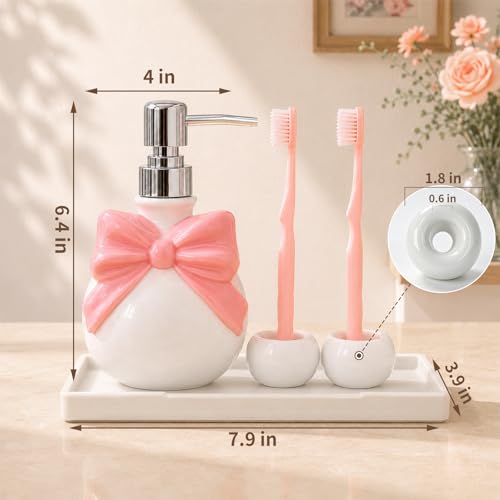 Elegant Pink Ceramic Bathroom Accessories Set with Bow Design