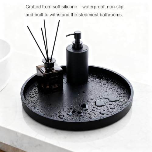 Yudevey 9-Inch Round Silicone Bathroom Vanity Tray - Matte Black