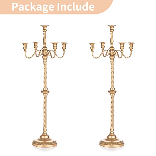 Tall Gold Candle Holders Set of 2 - 34 Inch Floor Taper Candle Stands for Weddings & Holidays