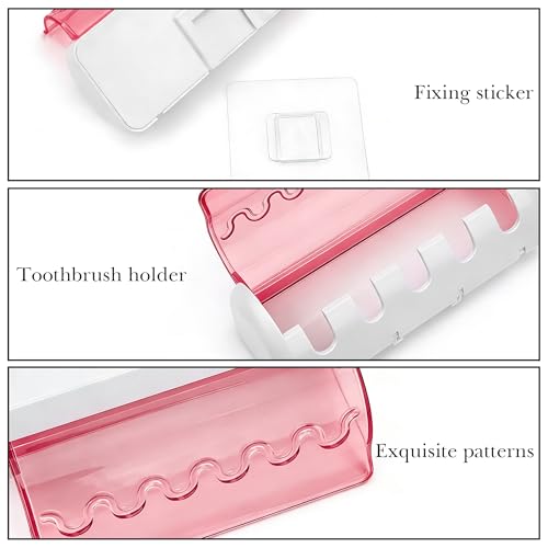 LUEXBOX Self-Adhesive Wall-Mounted Toothbrush Holder with Cover - Pink